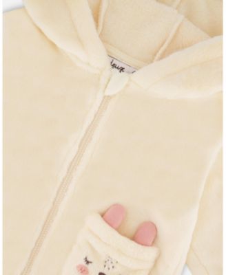 Baby Girl Plush Hooded Jacket Off White - Baby