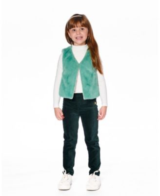 Girl Stretch Velour Rib Treggings Dark Green - Toddler|Child