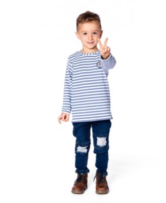 Boy French Terry Blue Denim Pants with Contrasting Patch - Toddler|Child