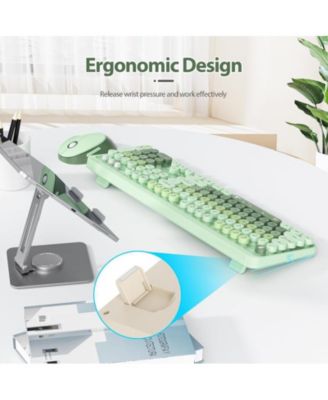 Wireless Keyboard and Mouse Set, Retro Typewriter, 2.4GHz Full Size 104-Key Cute Keyboard with Number Pad, Colorful with Round Keycaps for Windows PC Laptop(Green)