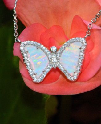 Mini Butterfly Necklace with Lab-Grown Opal in Sterling Silver
