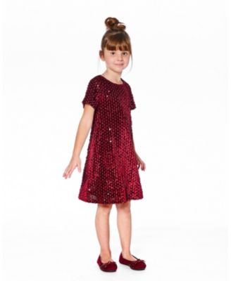 Big Girls Velvet Short Sleeve Dress Red