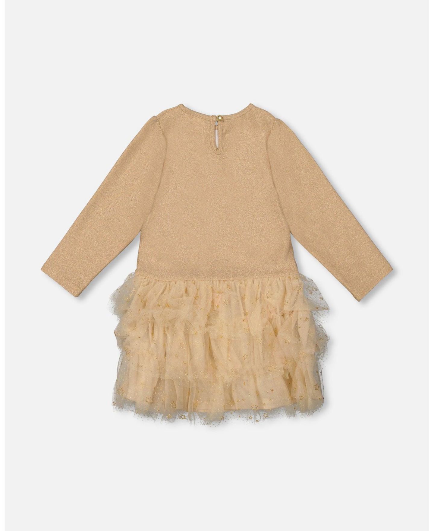 Платья Deux par Deux Glittering Mesh Skirt Party Dress Beige - Toddler Child для девочек, цвет: Бежевый — фото 3