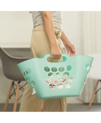 Flexible Plastic Carry Laundry Basket Holder Square Storage Hamper with Side Handles