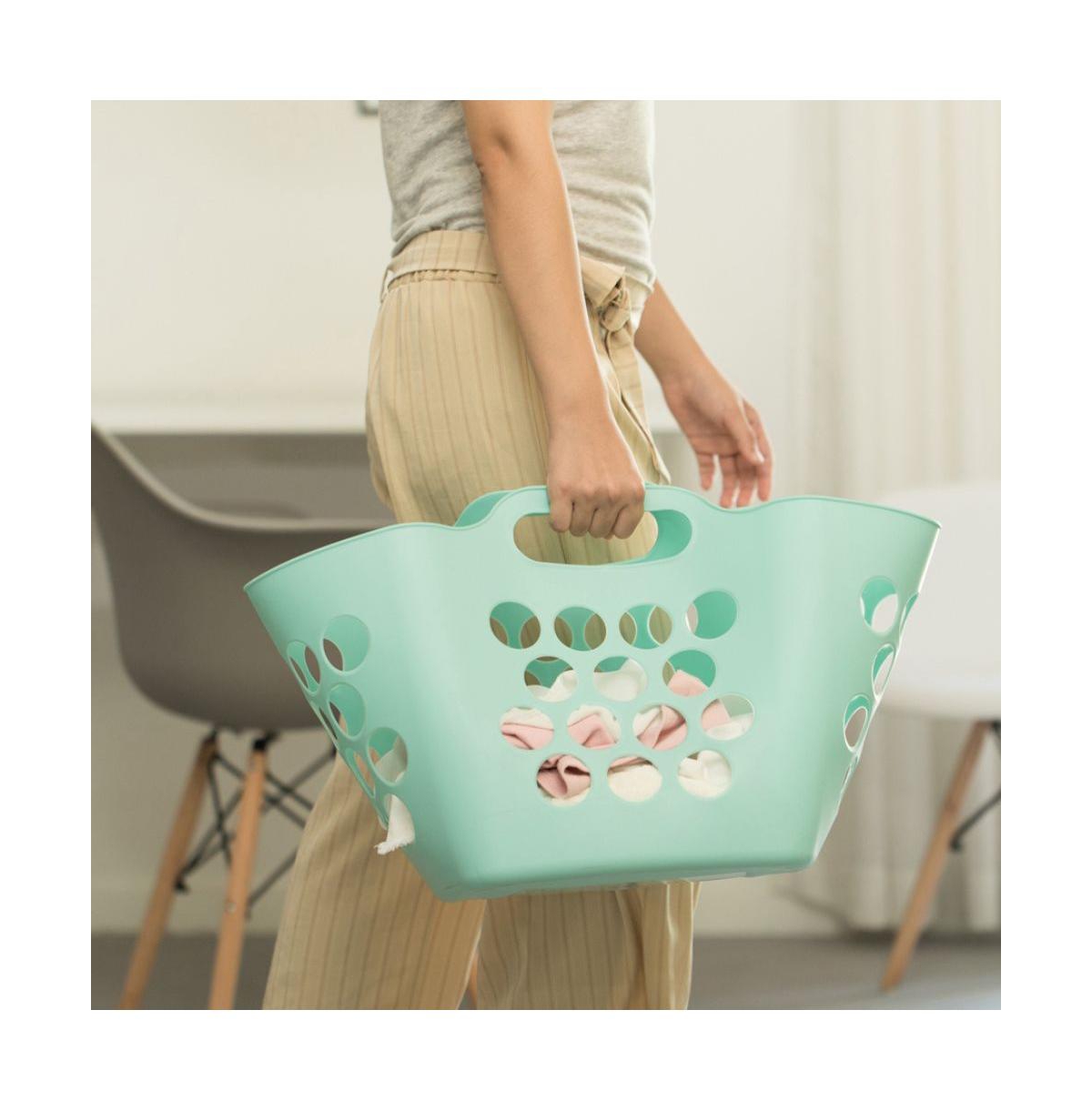 Basicwise Flexible Plastic Carry Laundry Basket Holder Square Storage Hamper with Side Handles