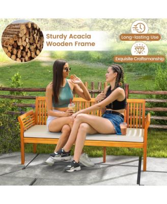 62.5'' Outdoor Garden Bench w/ High Backrest Curved Armrests & Seat Cushion Patio