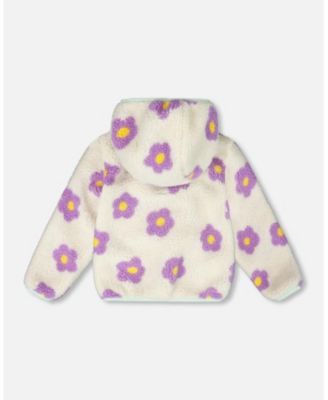 Baby Girl Reversible Mid-Season Sherpa Jacket Lavender Flower - Baby