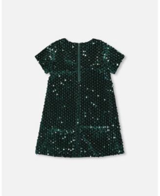 Girl Velvet Short Sleeve Dress for est Green - Child