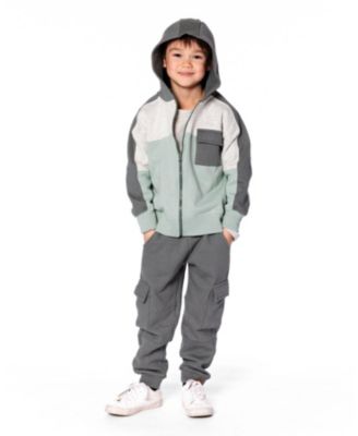 Boy Full Zip Fleece Color Block Sweatshirt Green Gray - Toddler|Child