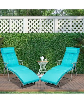 2PCS Outdoor Folding Chaise Lounge Chair w/Cushion