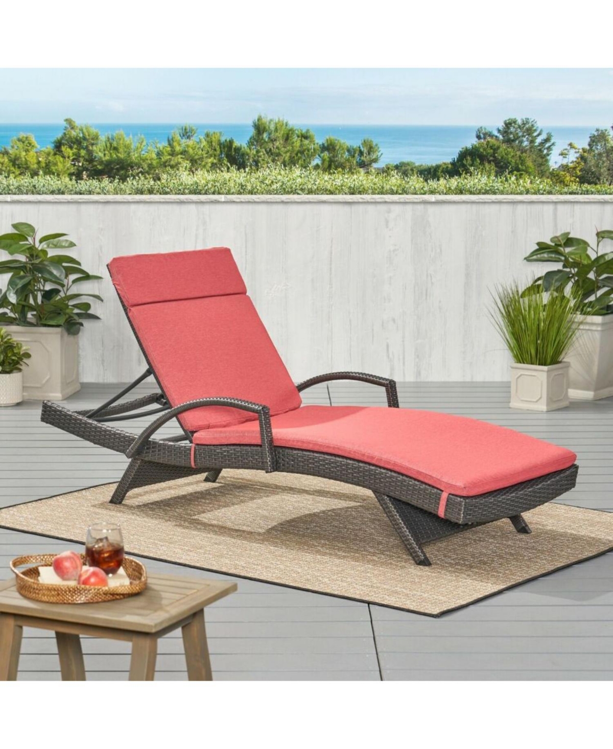 Chaise Lounge Cushion - Tie-Down, 79&#x22; - Red