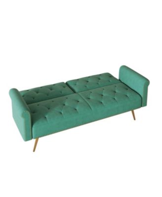 Green Velvet Sofa Bed with Nailhead Trim & Pillow
