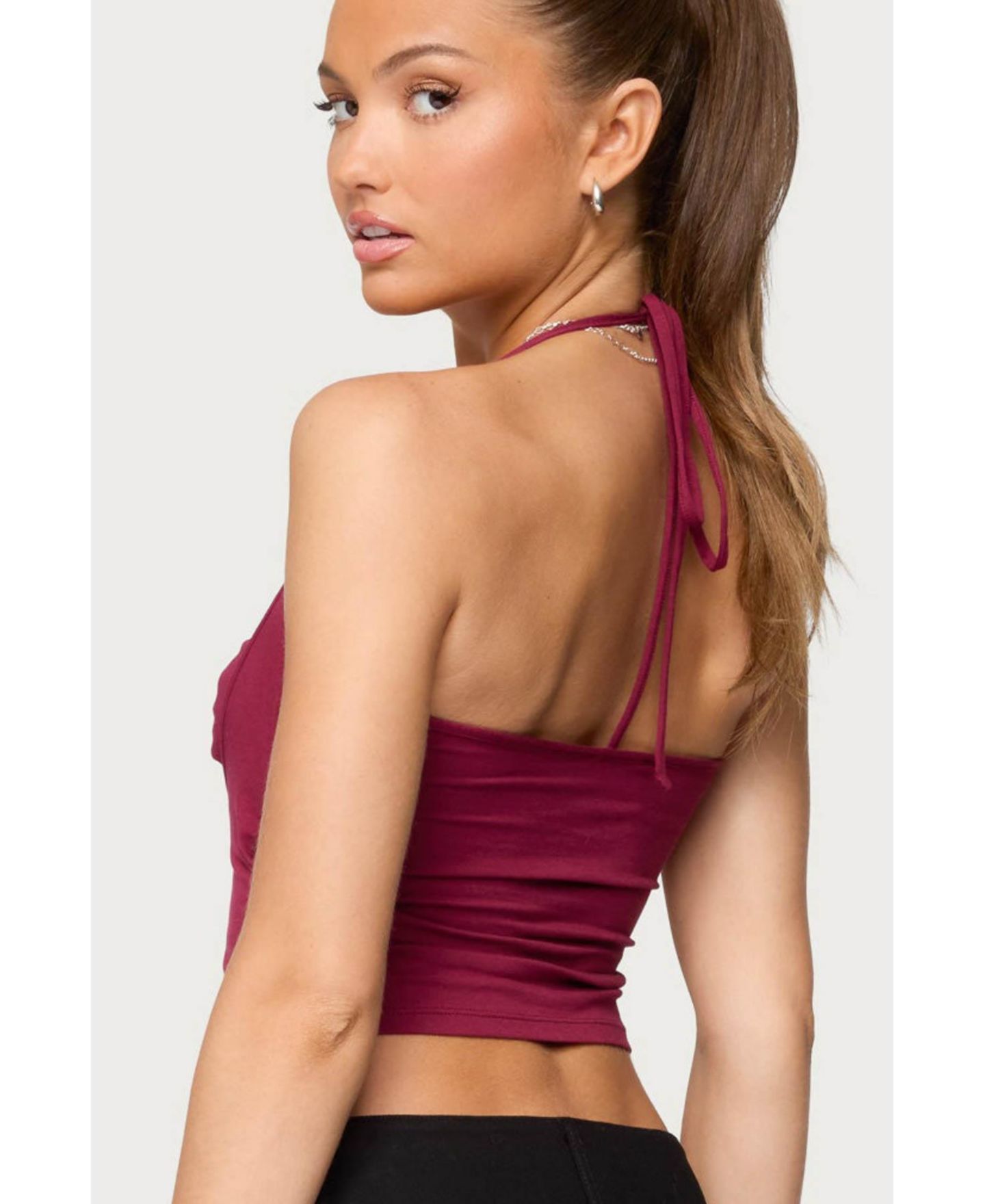 Женский топ Edikted Ayana Layered Bandeau Halter, цвет: Бордовый — фото 2
