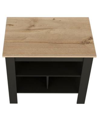Wooden Kitchen Island Table with Built-In Storage and Open Display Shelves