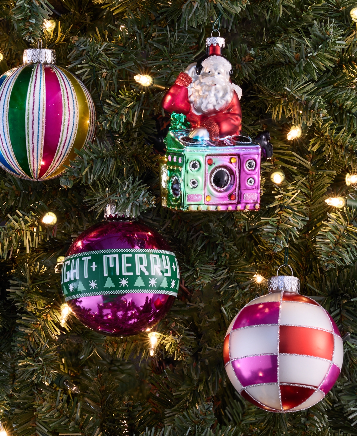 Holiday Lane Whimsy Set Of 4 Glass Ornaments, Macy's Exclusive In Multi