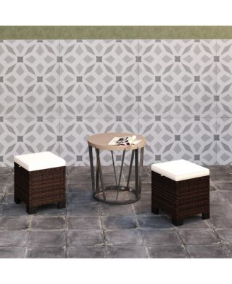 Wicker Outdoor Ottoman Footstool Set of 2 with Cushions,