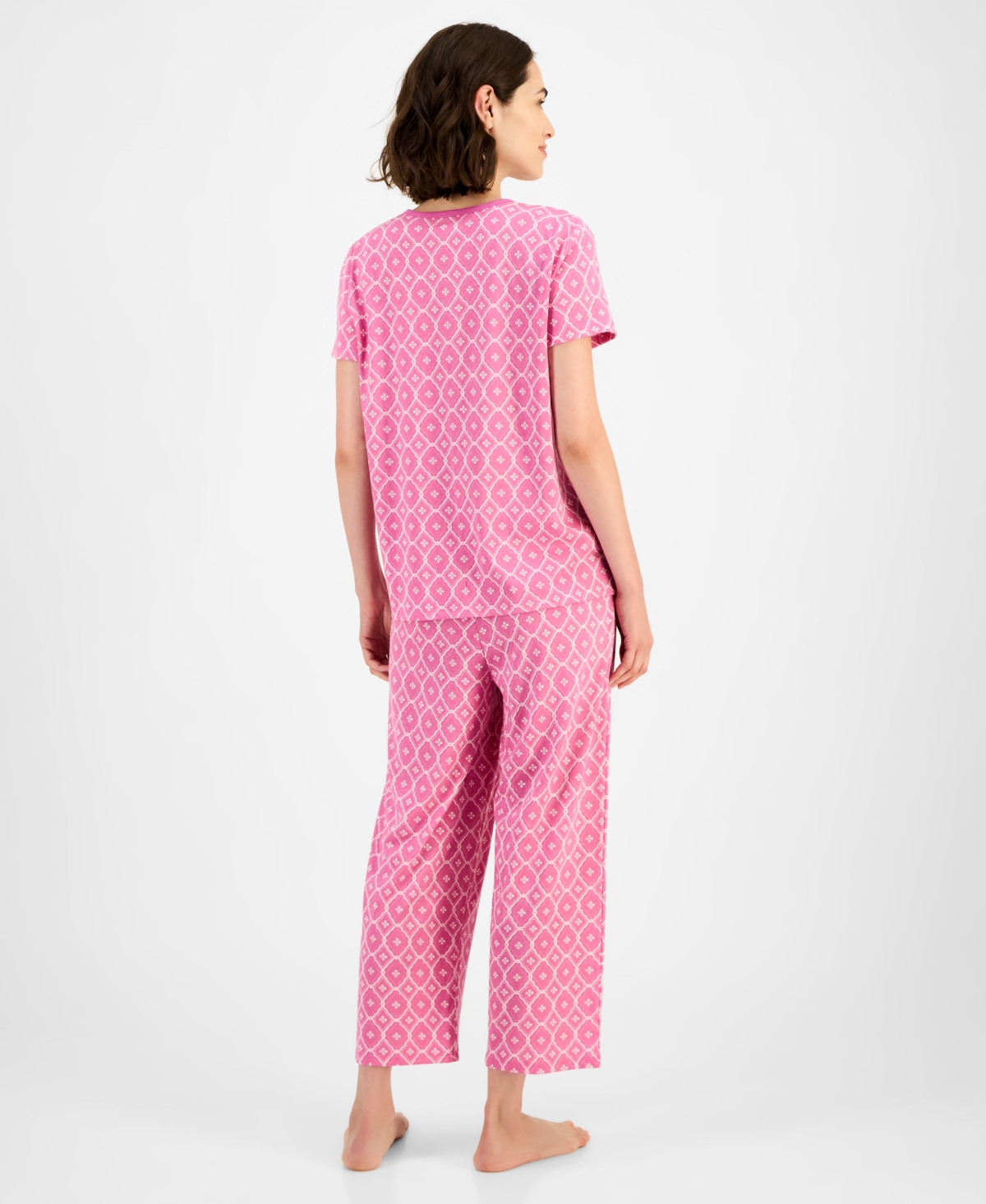 Charter Club Women's 2-pc. Cotton Printed Cropped Pajamas Set, Created For Macy's In Pink