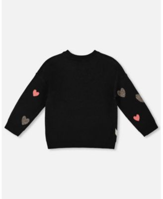 Toddler Girls Knit Sweater Black with Dalmatian and Hearts - Toddler|Child