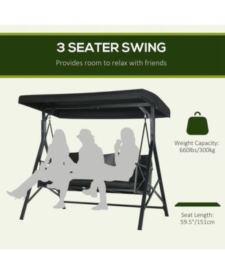 3-Seat Patio Swing Chair, Porch Swing Glider with Cushion, 3 Throw Pillows & Adjustable Canopy for Porch, Garden, Poolside, Backyard, Black