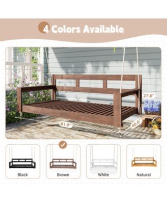 Patio Wooden Twin Size Porch Swing Daybed Frame, Garden Swing Bench Chair with 4 Hanging Ropes for Backyard,Outdoor,Brown