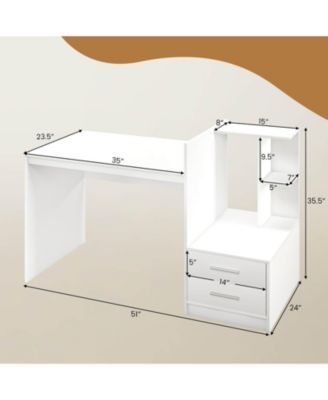 Computer Desk Home Office with Bookshelf and Drawers