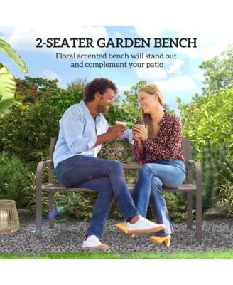 Outdoor Bench, Steel Garden Bench with Floral Backrest,