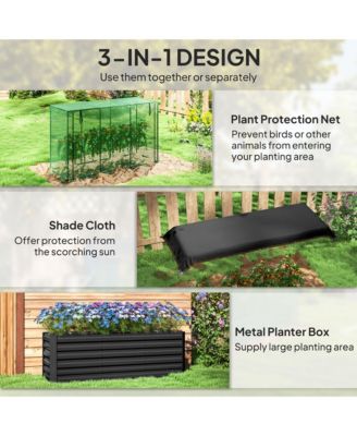 Galvanized Raised Garden Bed with Crop Cage & Shade Cloth,