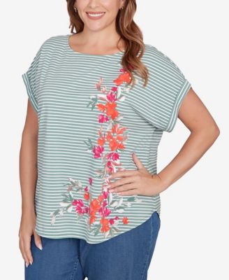 Plus Size Floral Stripe Jersey Top