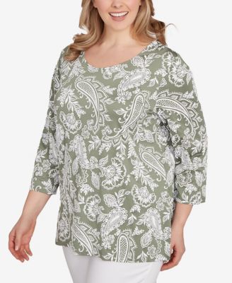 Plus Size Jacobean Paisley Puff Print Top