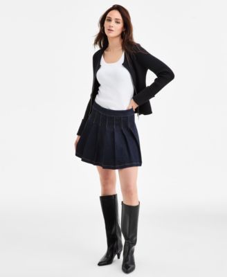 Bar III - Women's Pleated Denim Mini Skirt