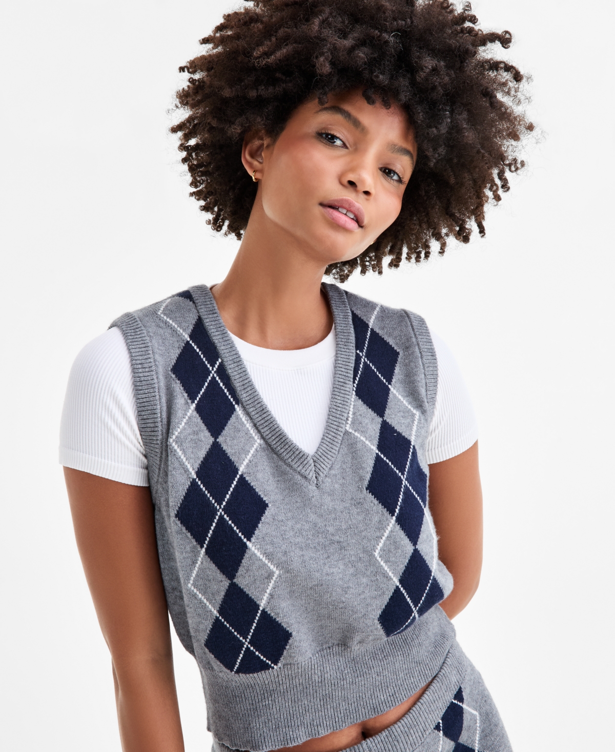 Bar Iii Women's Argyle Sweater Vest, Macy's Exclusive In Gray