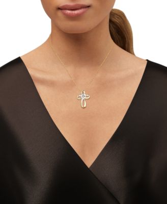 Two-Tone Polished Heart & Cross Curvy 18" Pendant Necklace in 14k Gold