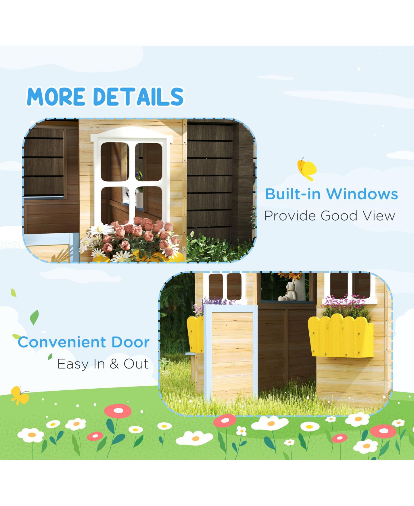 Детская игрушка Outsunny Outdoor Wooden Playhouse, Ages 3+, цвет: Синий — фото 7