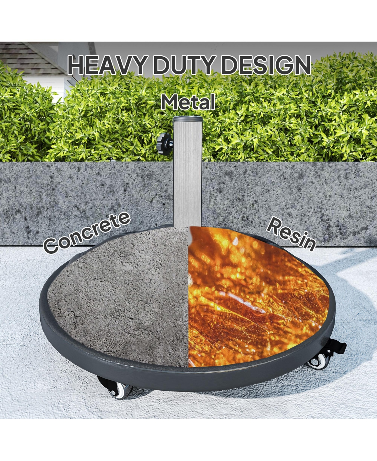Outsunny Round Patio Umbrella Base with Wheels, 44 lbs Resin Umbrella Sd