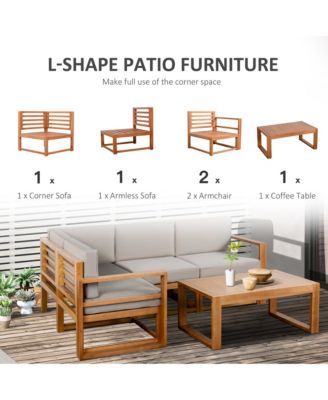 5pc Patio Furniture Set, Wood Sectional Sofa Cushions, Table,