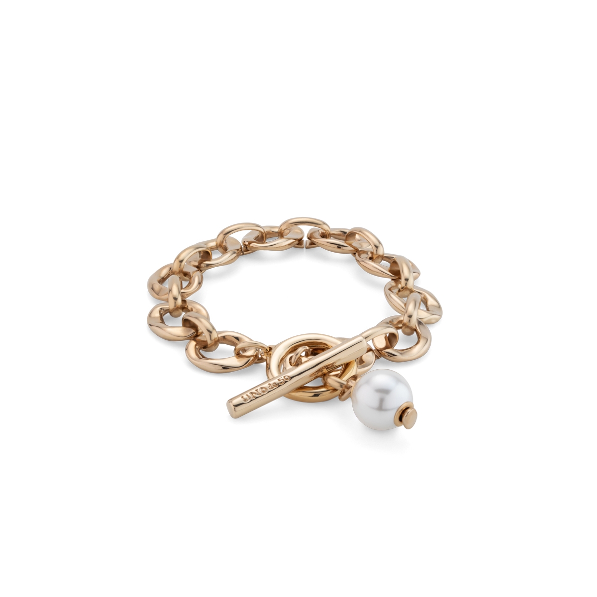 Links and Cultivated Pearl Charm Bracelet - Gold