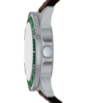 Men's Garrett Multifunction Brown Leather Watch, 44mm