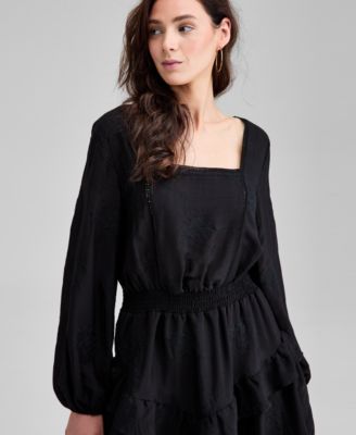 And Now This Women's Embroidered Blouson-Sleeve Fit & Flare