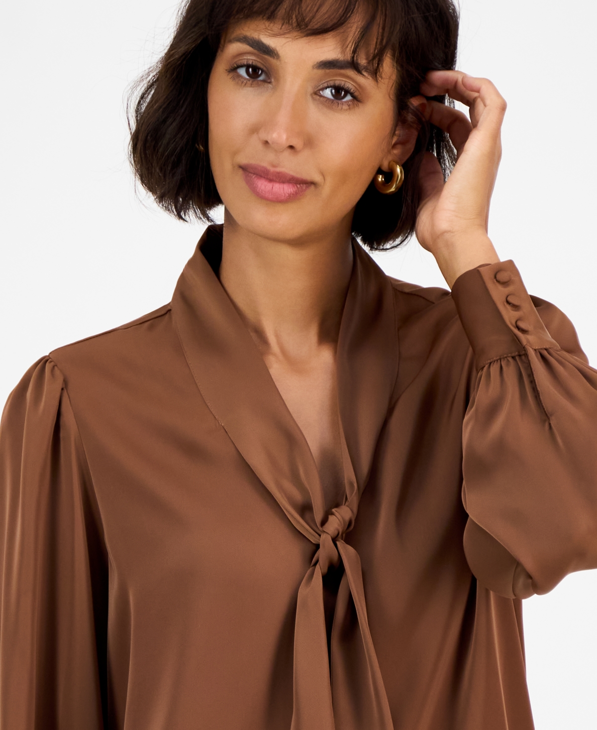 T Tahari Women's Bow-neck Tie Blouse In Burgundy