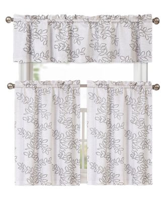 Brielle Embroidered Linen Kitchen Curtain Tier & Valance Set - 56 in. W x 15 in. L