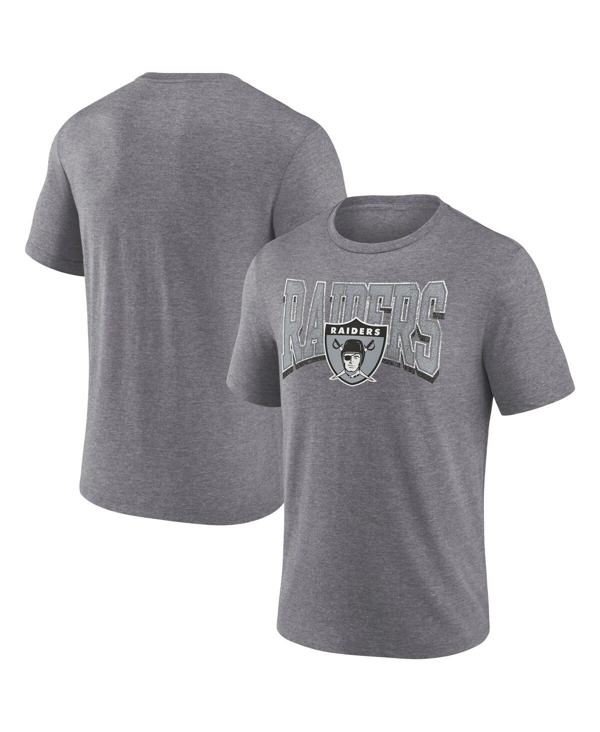 Fanatics Men's Heather Gray Las Vegas Raiders Warped Block Tri-Blend T-Shirt