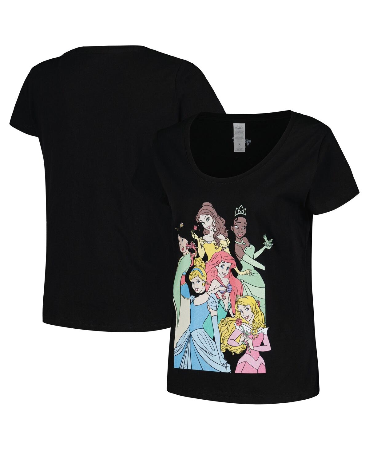 Women's Black Disney Princess Graphic Scoop Neck T-Shirt - Black