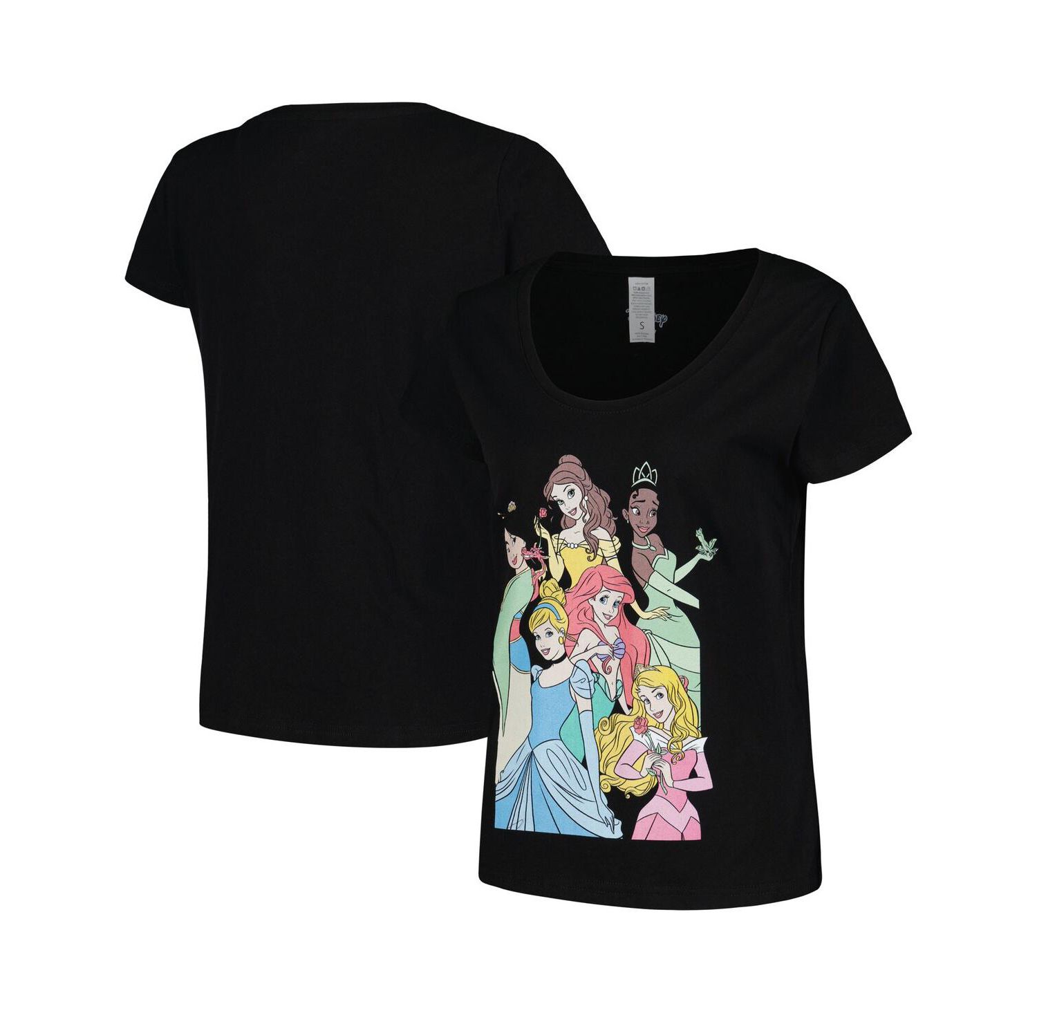 Women's Black Disney Princess Graphic Scoop Neck T-Shirt