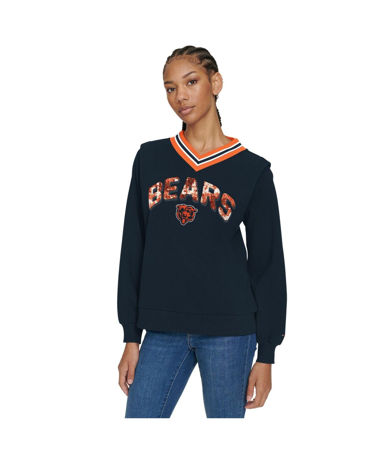 Tommy Hilfiger Women's Navy Chicago Bears Alice V-neck Pullover Sweatshirt In Blue