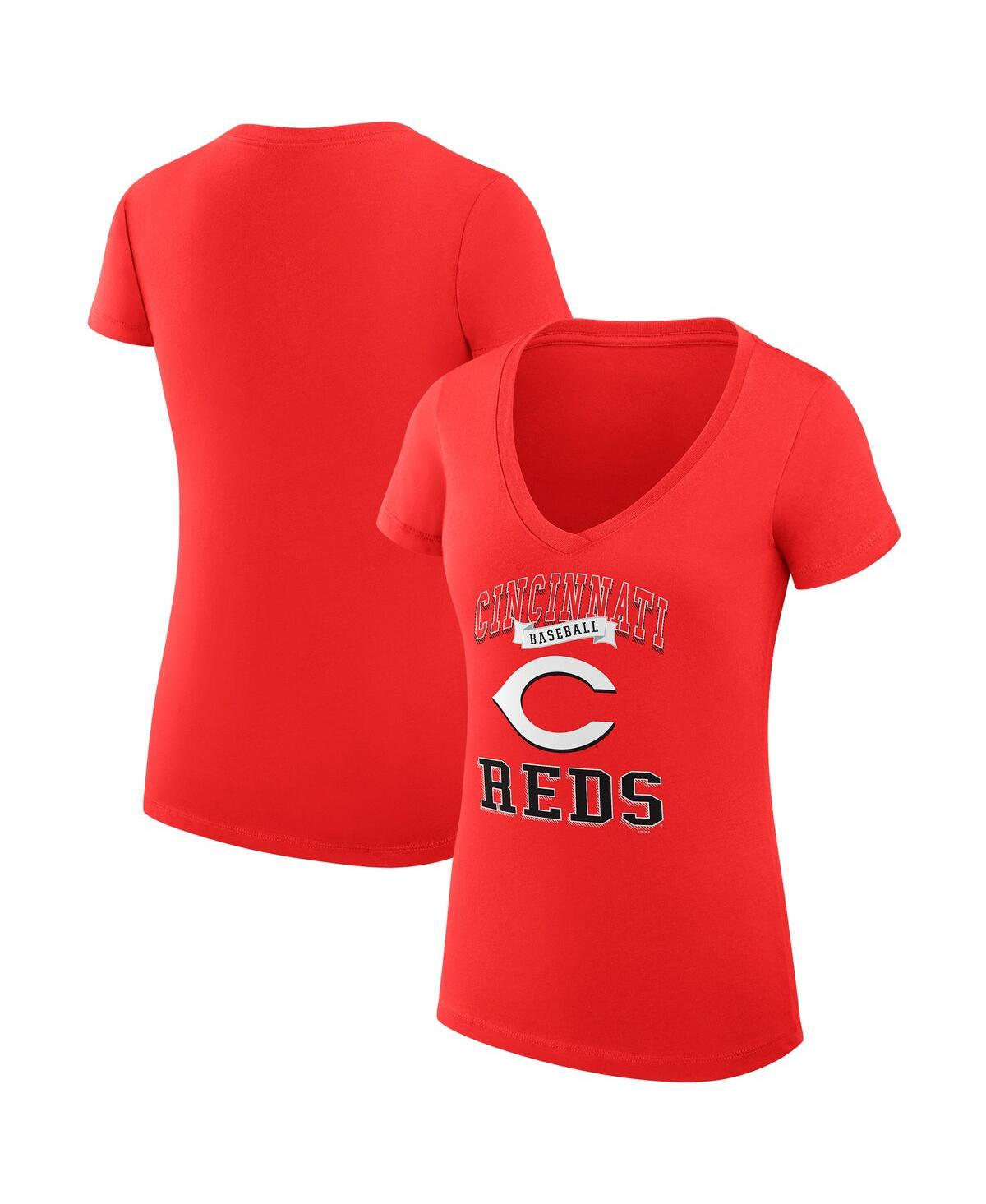Women's Red Cincinnati Reds Team Logo Graphic V-Neck Fitted T-Shirt - Red