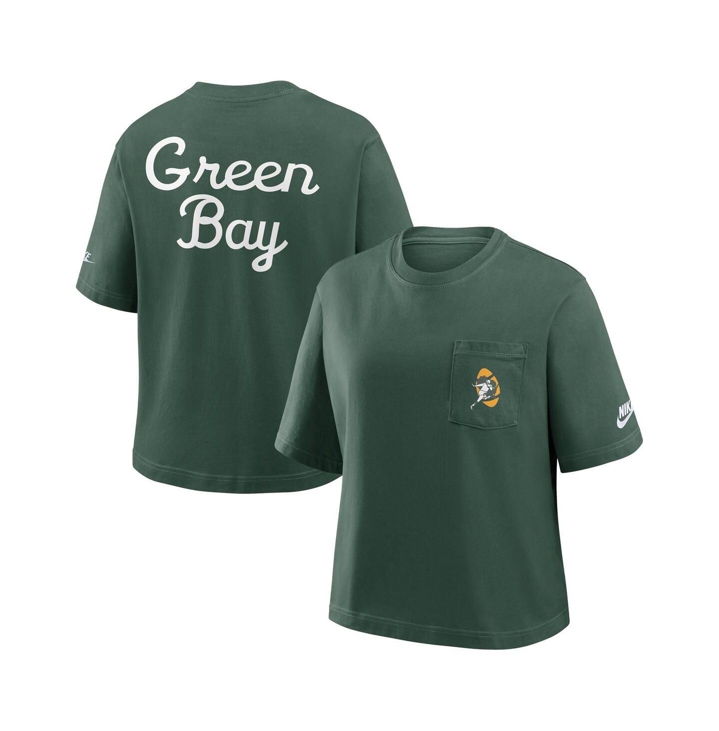 Женская футболка Nike Green Green Bay Packers Rewind Pocket Boxy — фото 1