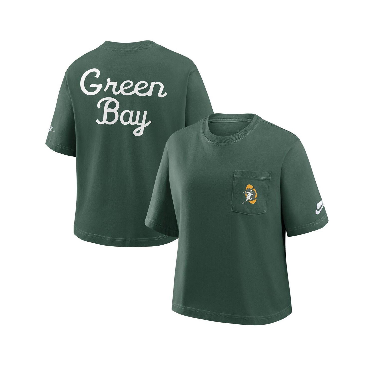 Women's Green Green Bay Packers Rewind Pocket Boxy T-Shirt
