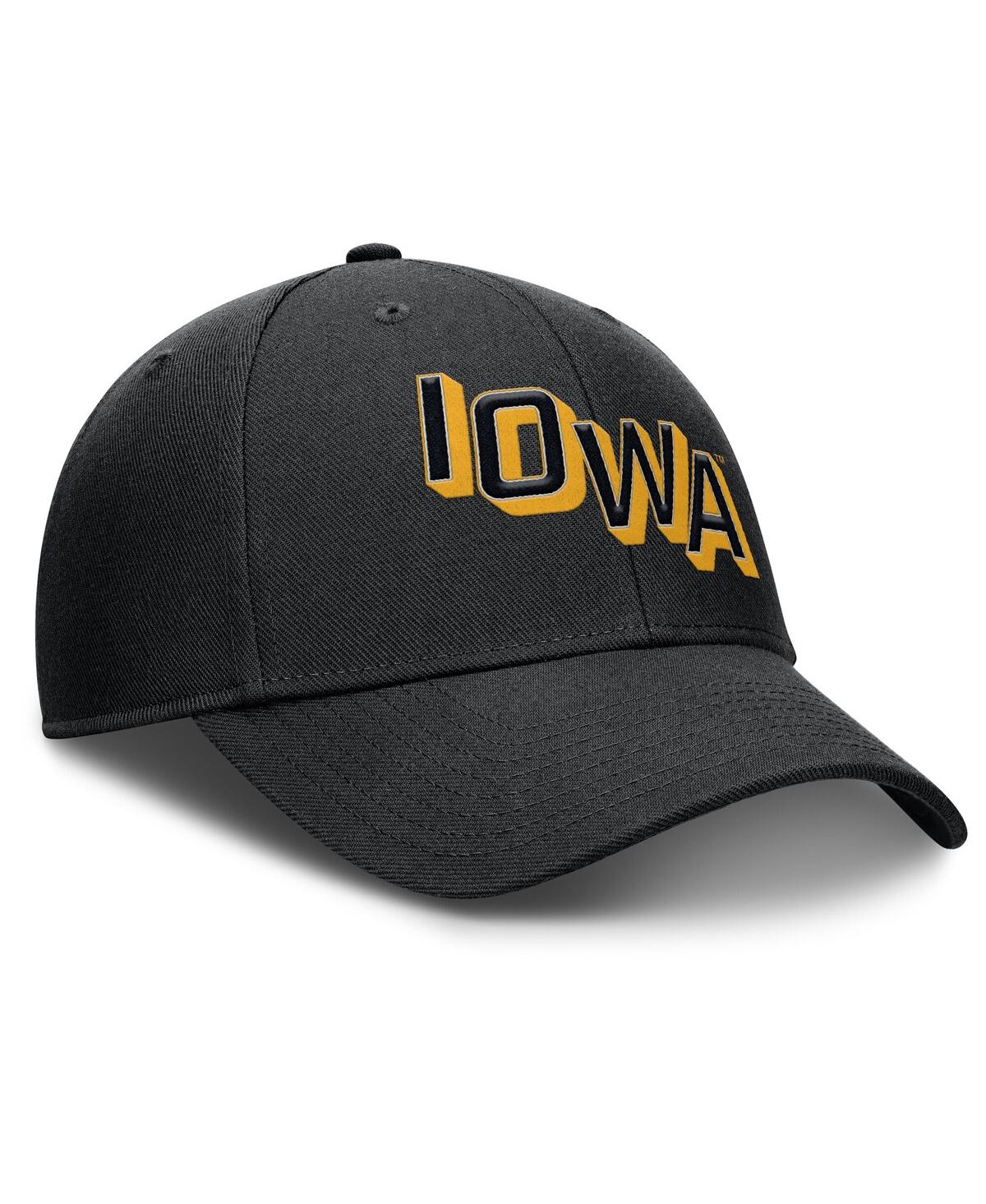 Nike Men's Black Iowa Hawkeyes Slanted Primetime Rise Performance Adjustable Hat In Black