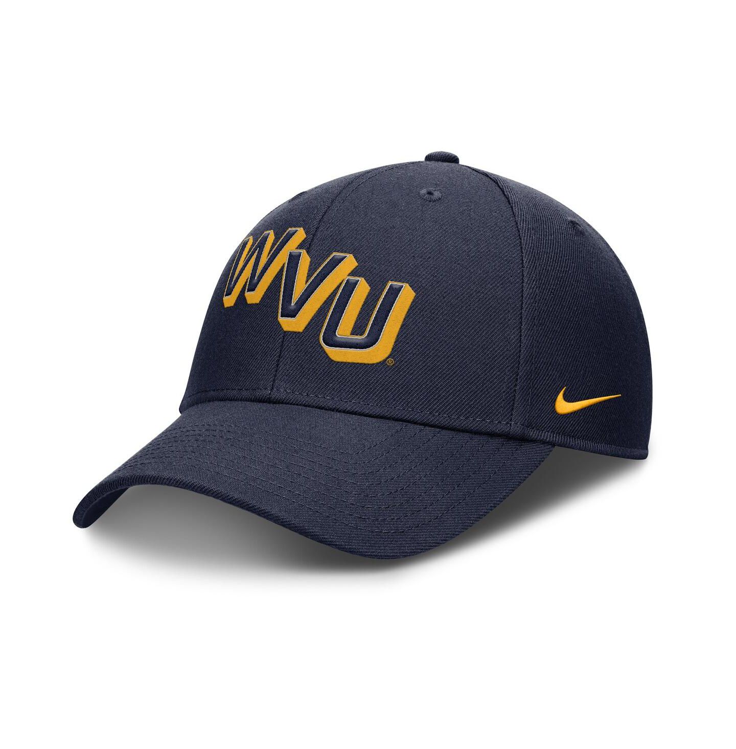 Мужская кепка Nike Navy West Virginia Mountaineers Slanted Primetime Rise Performance Adjustable Hat — фото 1