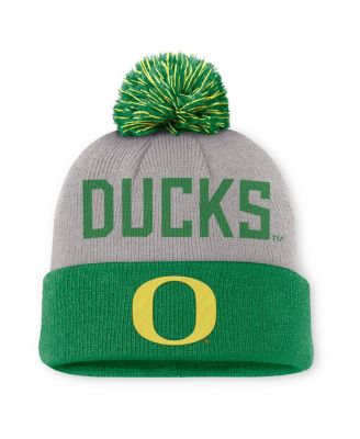 Nike - Men's Gray/Green Oregon Ducks Primetime Peak Cuffed Knit Hat with Pom